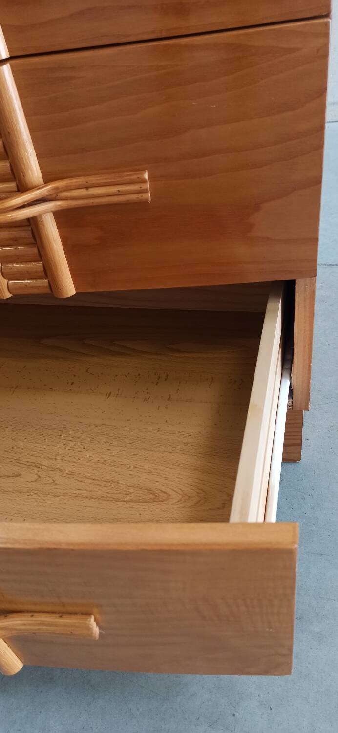 Vintage chest of drawers with bamboo and rattan details