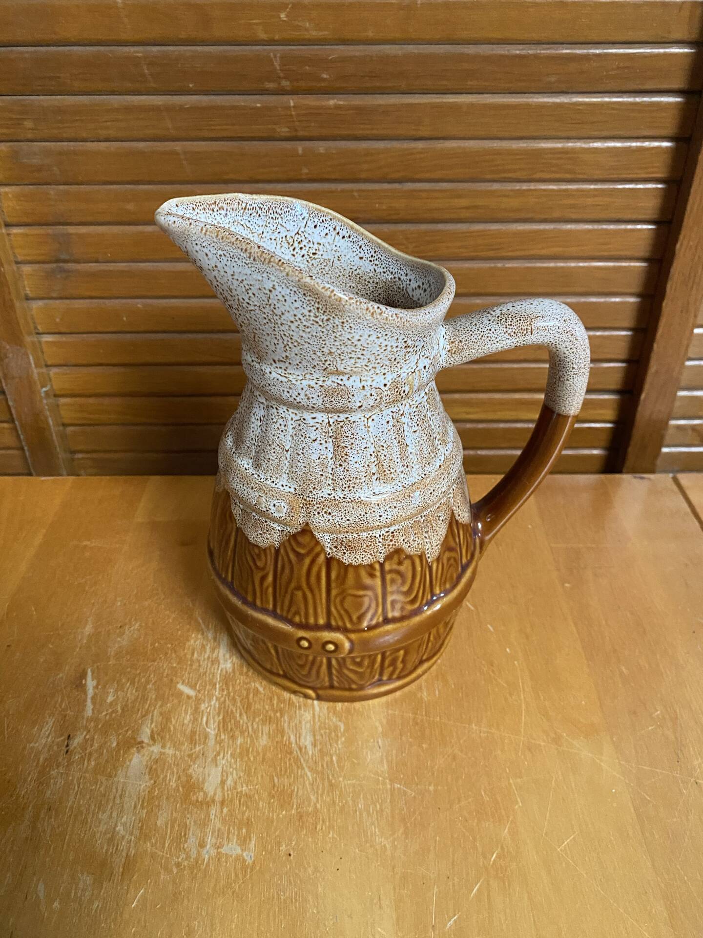 Old pichet revol barrel shape flamed ceramic 1 litre vintage #e