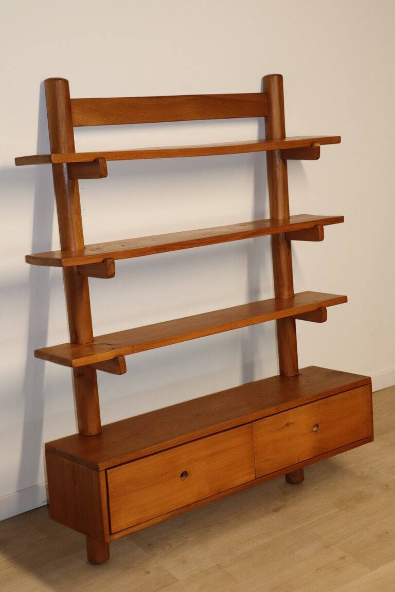 Vintage wall shelf unit in solid elm, 1970s