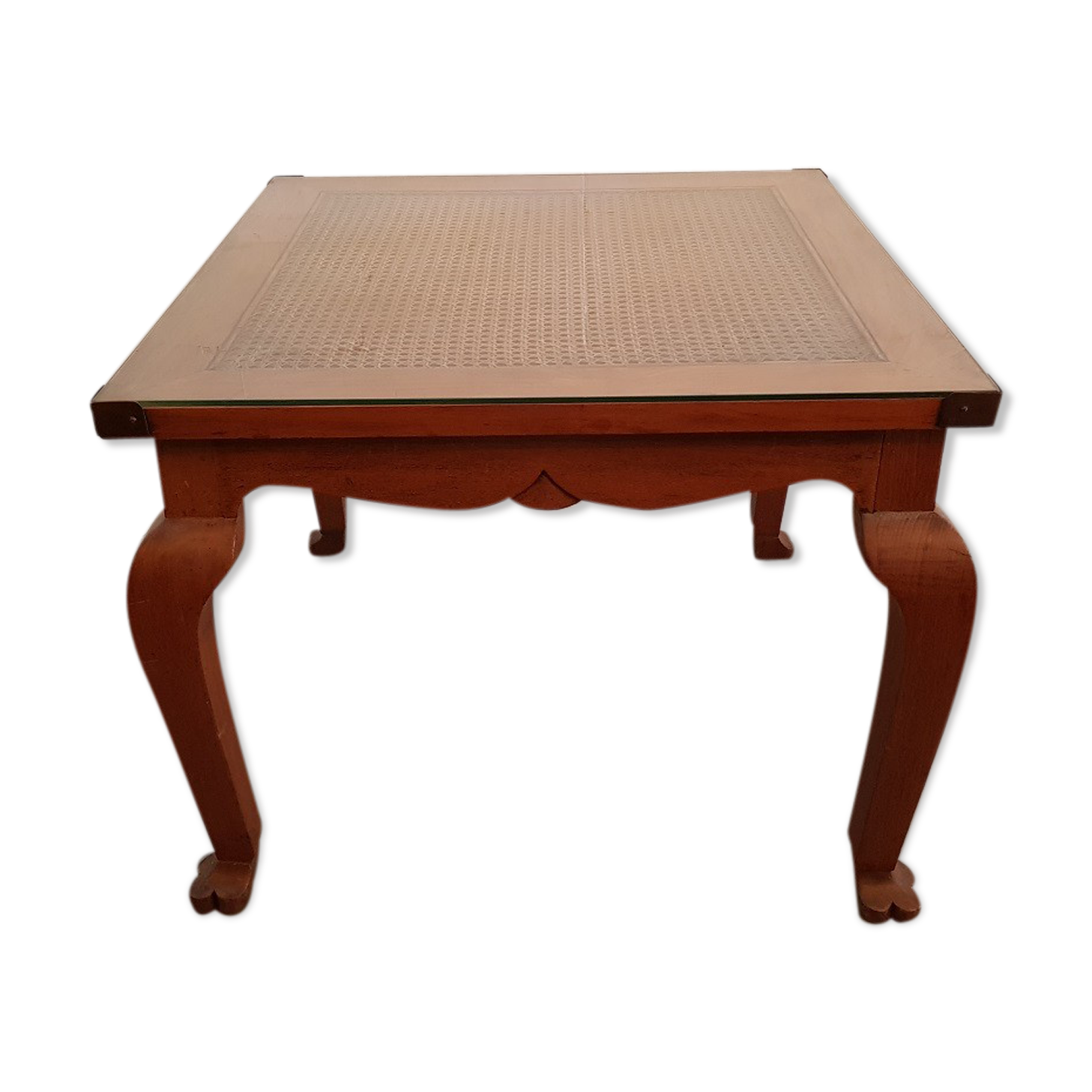 20th century colonial style teak wood coffee table with webbing