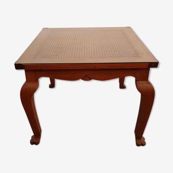 20th century colonial style teak wood coffee table with webbing