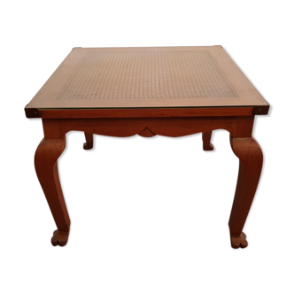 20th century colonial style teak wood coffee table with webbing