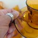 8 Duralex amber glass cups and saucers – France, 1970s