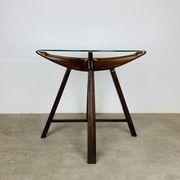 Table d’appoint en bois et verre, Italie, années 60, guéridon