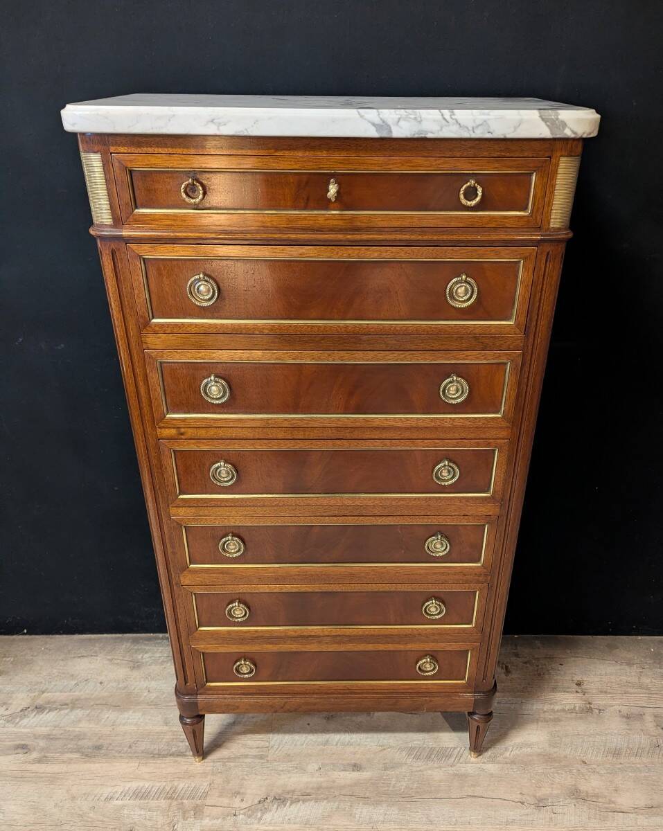 Louis XVI chest of drawers in mahogany with marble