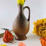Soliflore vase in ancient sandstone brown and black ewer shape signed Denbac