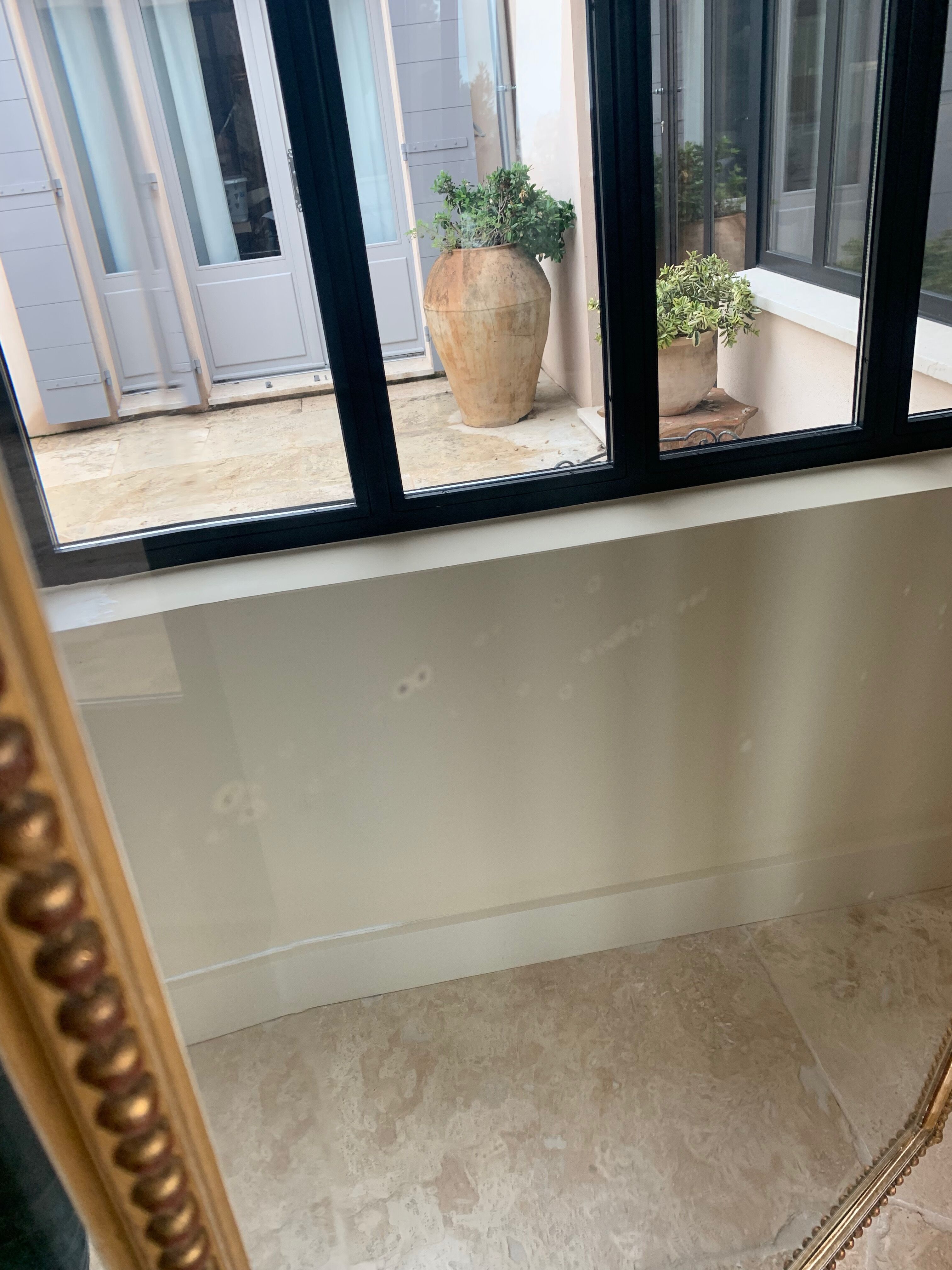 Large mirror style Louis XVI in gilded wood with parecloses xixth h: 165 cm