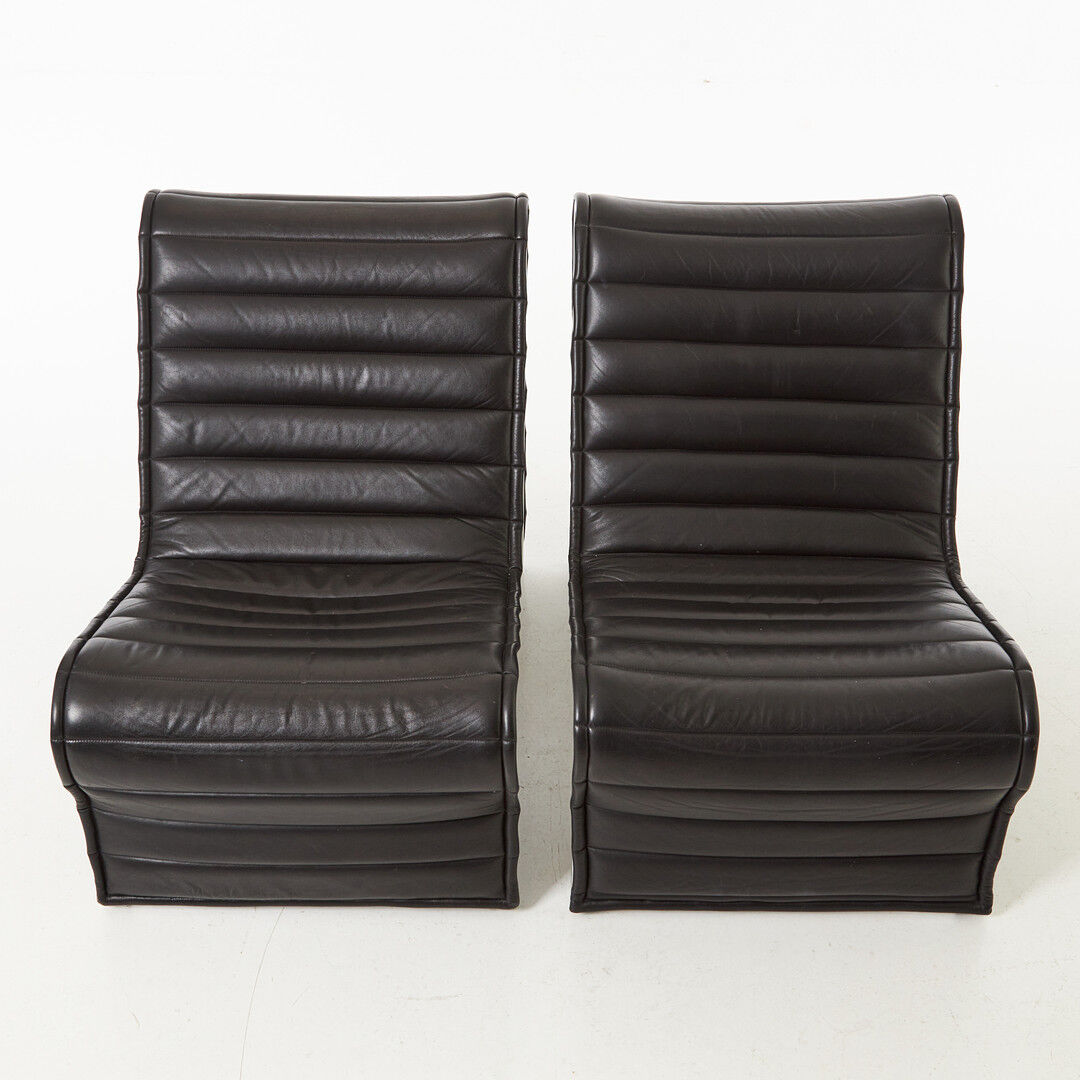 Pair of leather and aluminum lounge chairs by Eric Sigfrid Persson 60s 70s