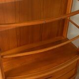 Exclusive display cabinet from the 1980s, solid teak, glass doors, drawers, illuminated