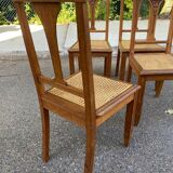 4 Art Deco chairs, solid oak, caned, 1950s.