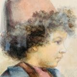 Orientalist painting portrait of a child signed Gatineau