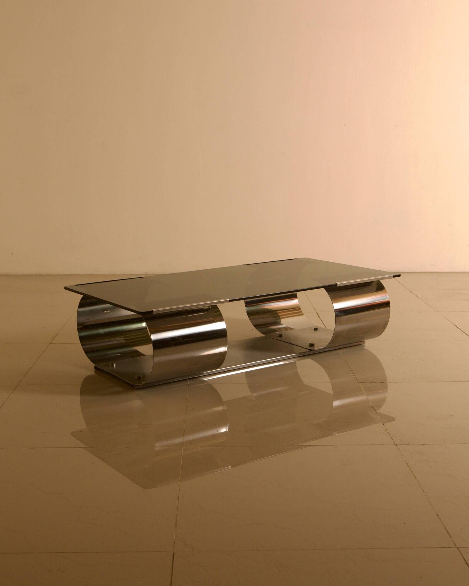 Glass and metal coffee table by Francois Monnet for Kappa Italia 70's