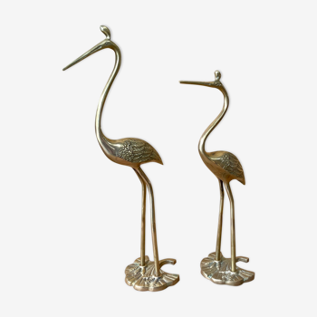 Pair of brass herons