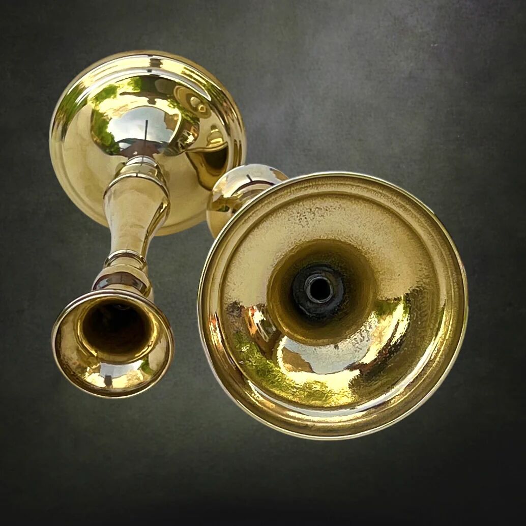 Pair of polished brass candlesticks – 1950s 60s
