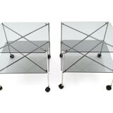 Pair of Postmodern Glass Carts Mod. Biplano by Bruno Munari for Robots, Italy