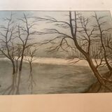 Winter landscape frame gouache
