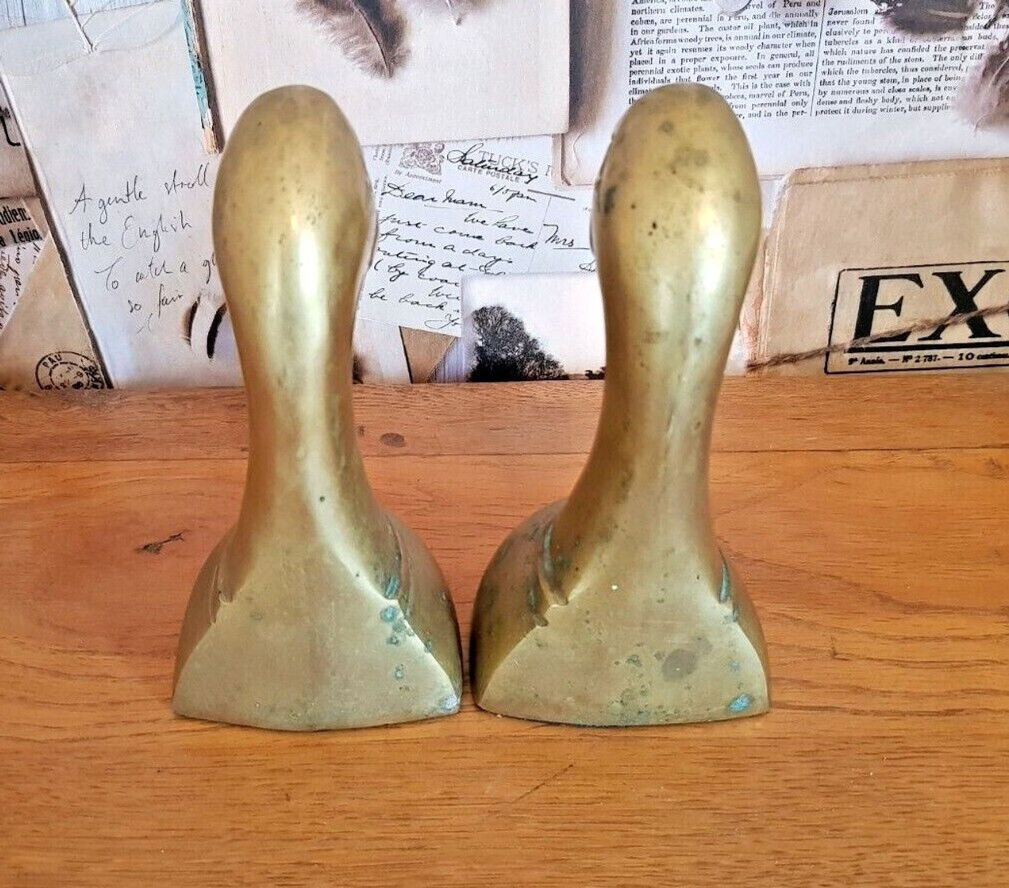 Delightful Pair of Vintage French Heavy Ornamental Brass Duck Bookends  3617