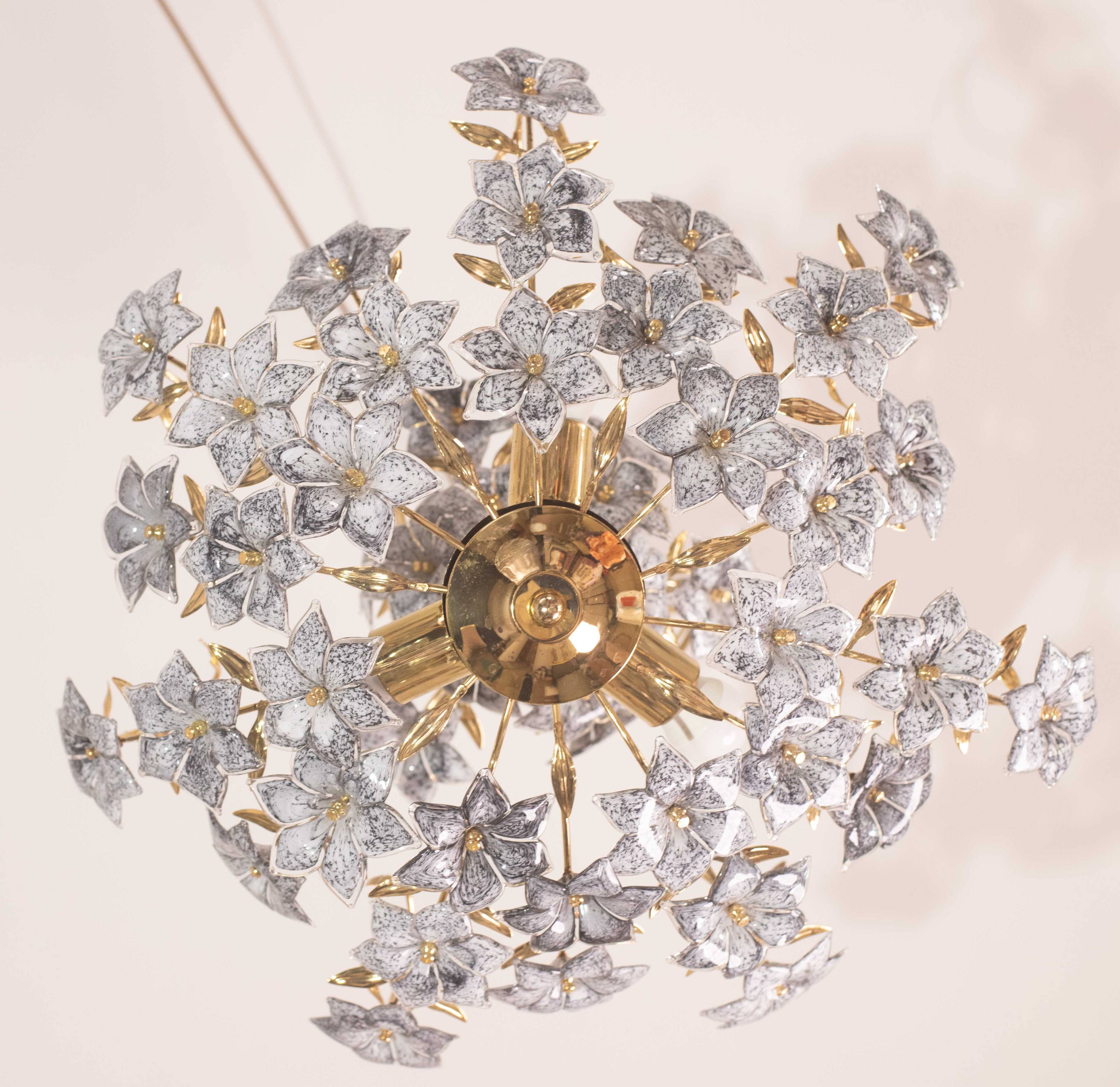 Fantastic Rare Murano Chandelier Full of Black Flowers, 1970s