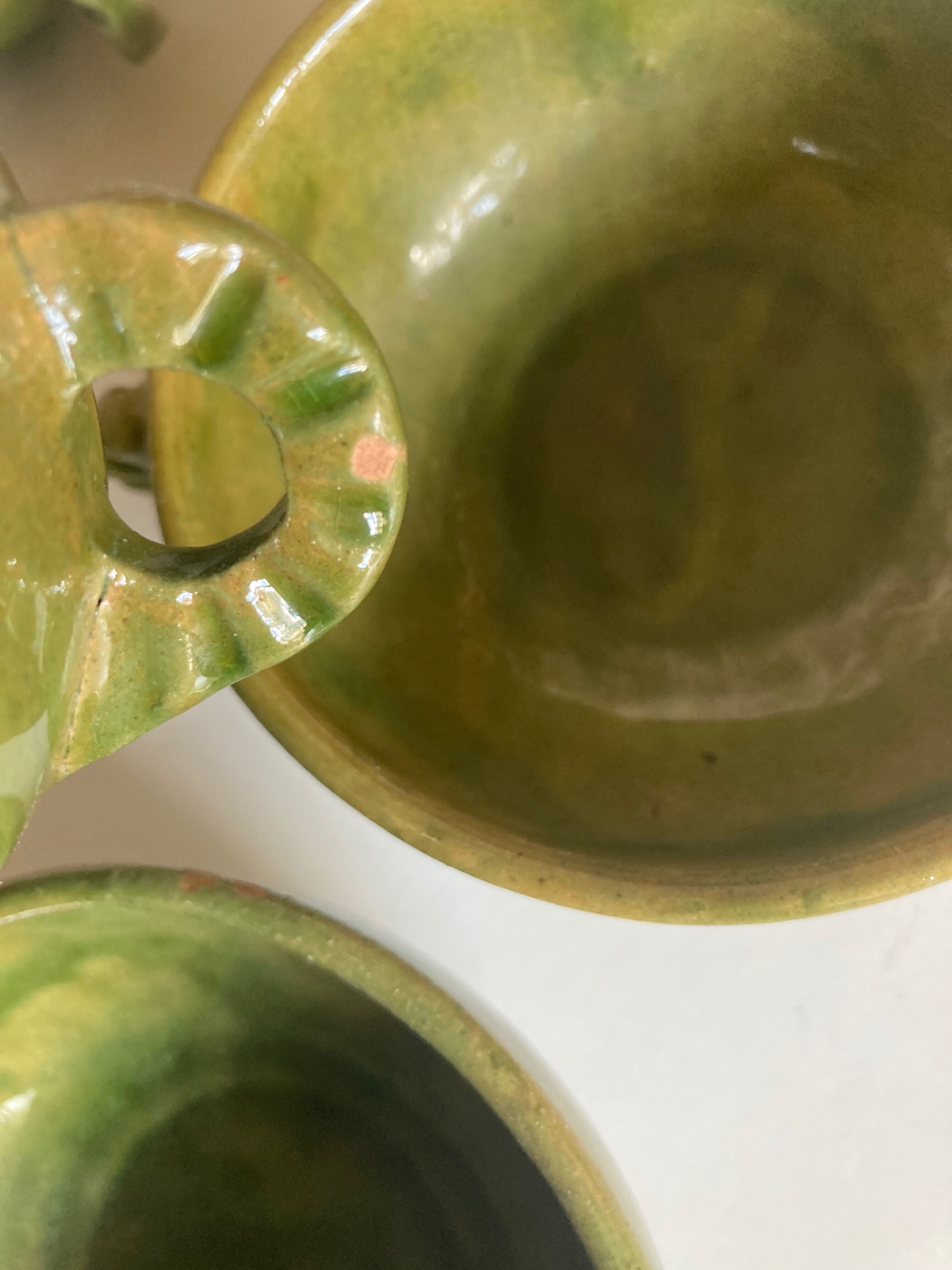 Set of 4 cups with starters or dessert in glazed earth of Biot green 1960