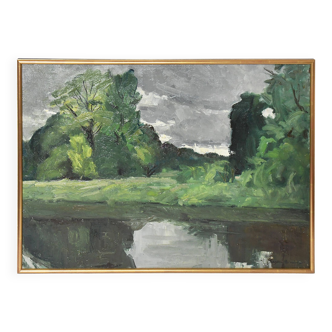 Geza szegedi molnar (1906-1970) oil on canvas "landscape"