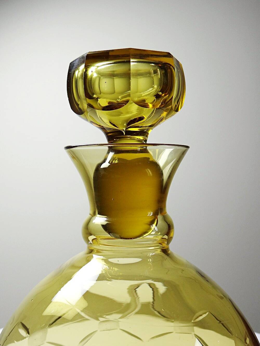Vintage/antique Czech Amber Chiseled Blown Glass Decanter