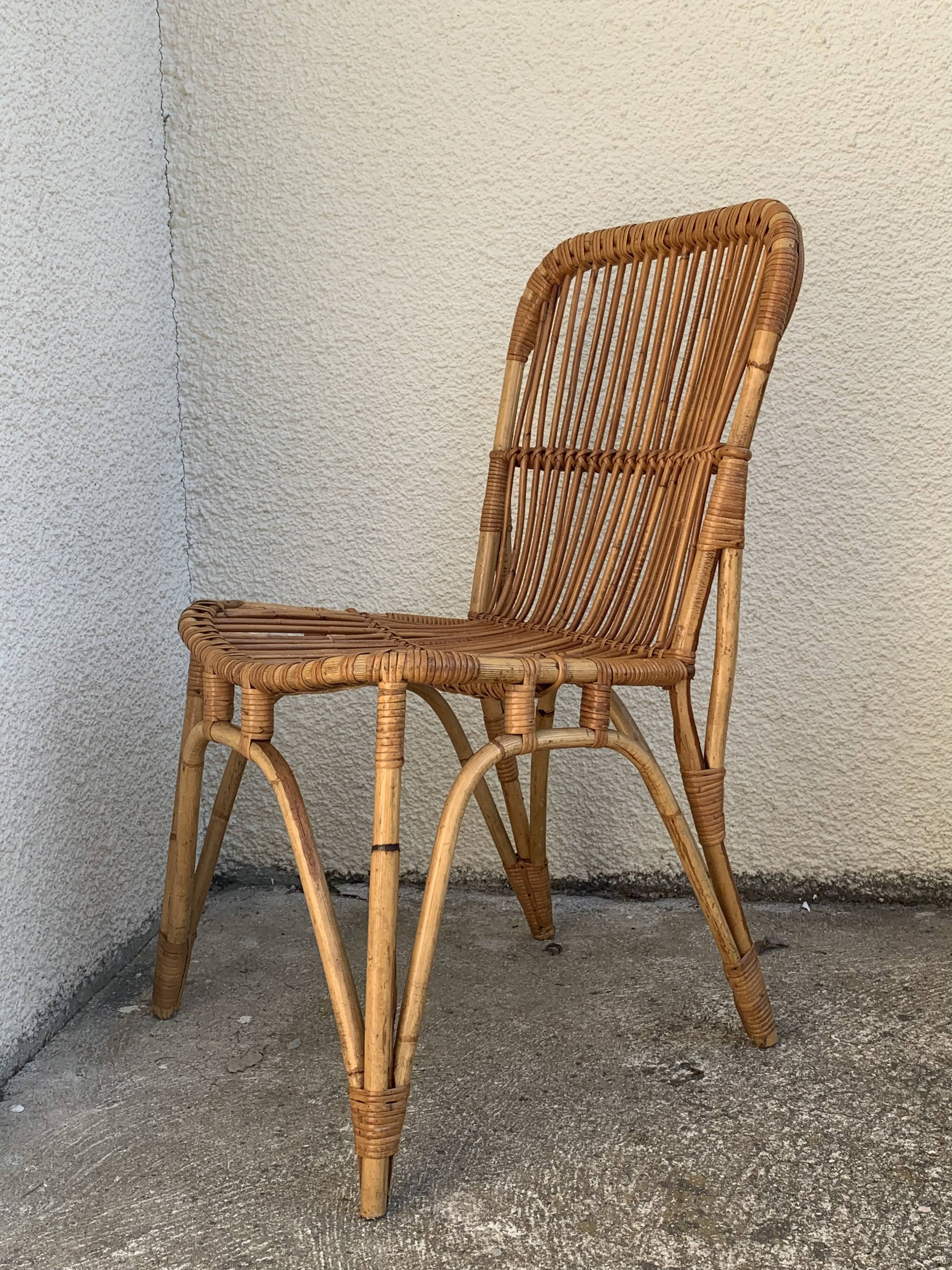 Chair and armchair in vintage rattan 1950