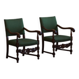 Oak and wool armchairs, Louis XIII style, by a French cabinetmaker from the 1930s.