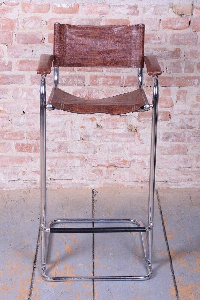 Bauhaus Bar Chair in Chromed Steel and Faux Leather, Germany, 1970s