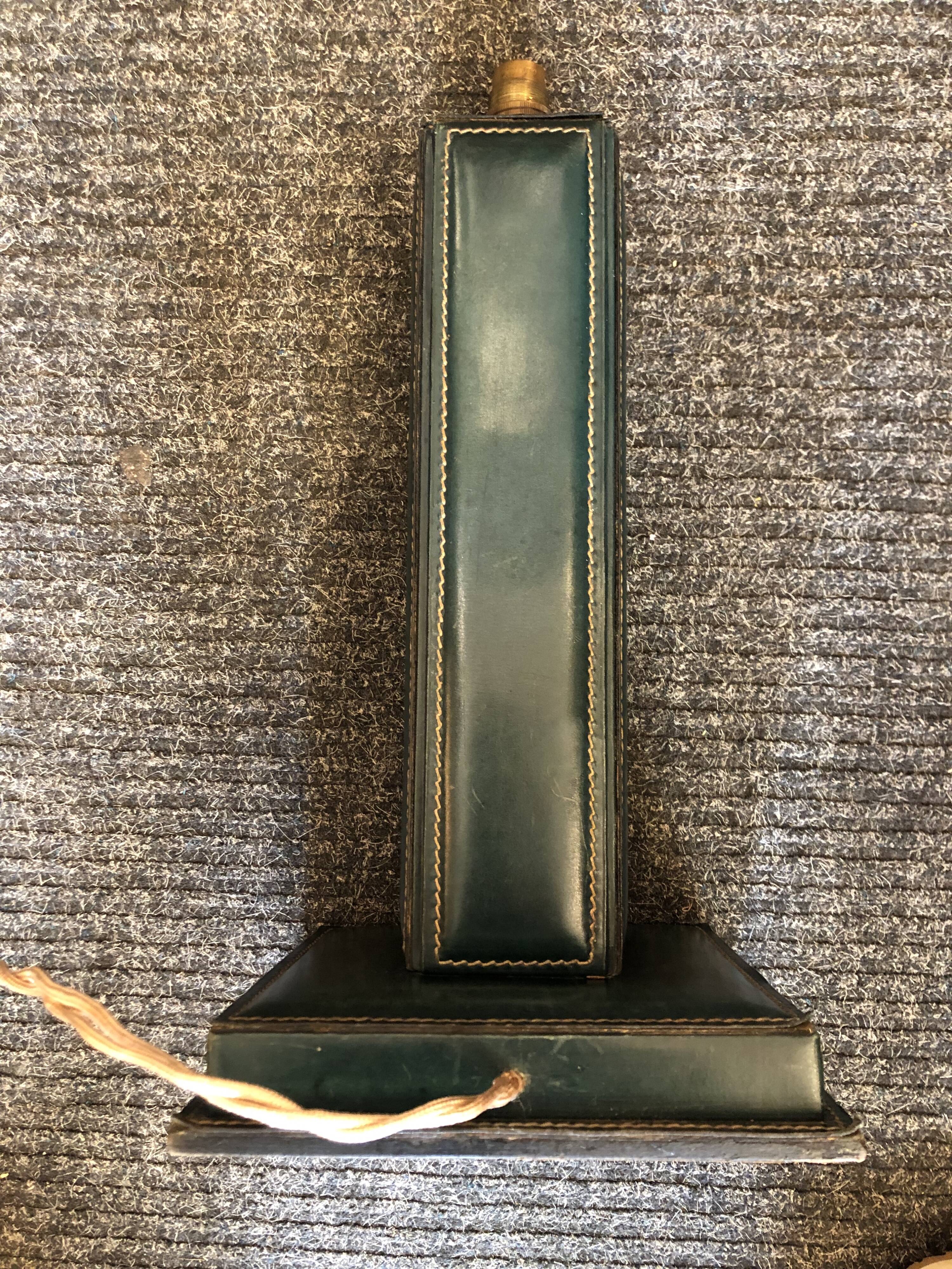 Green leather lamp base circa 1960