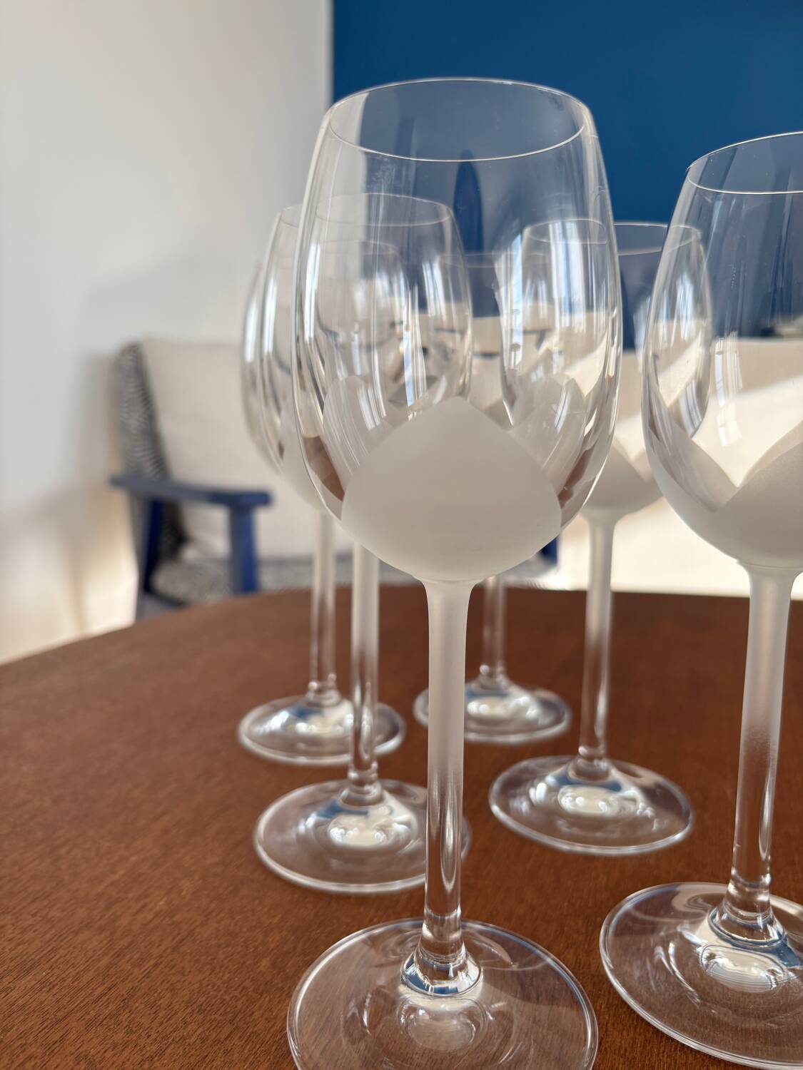 Set of 6 vintage crystal wine glasses - empoli tulip frosted stemware