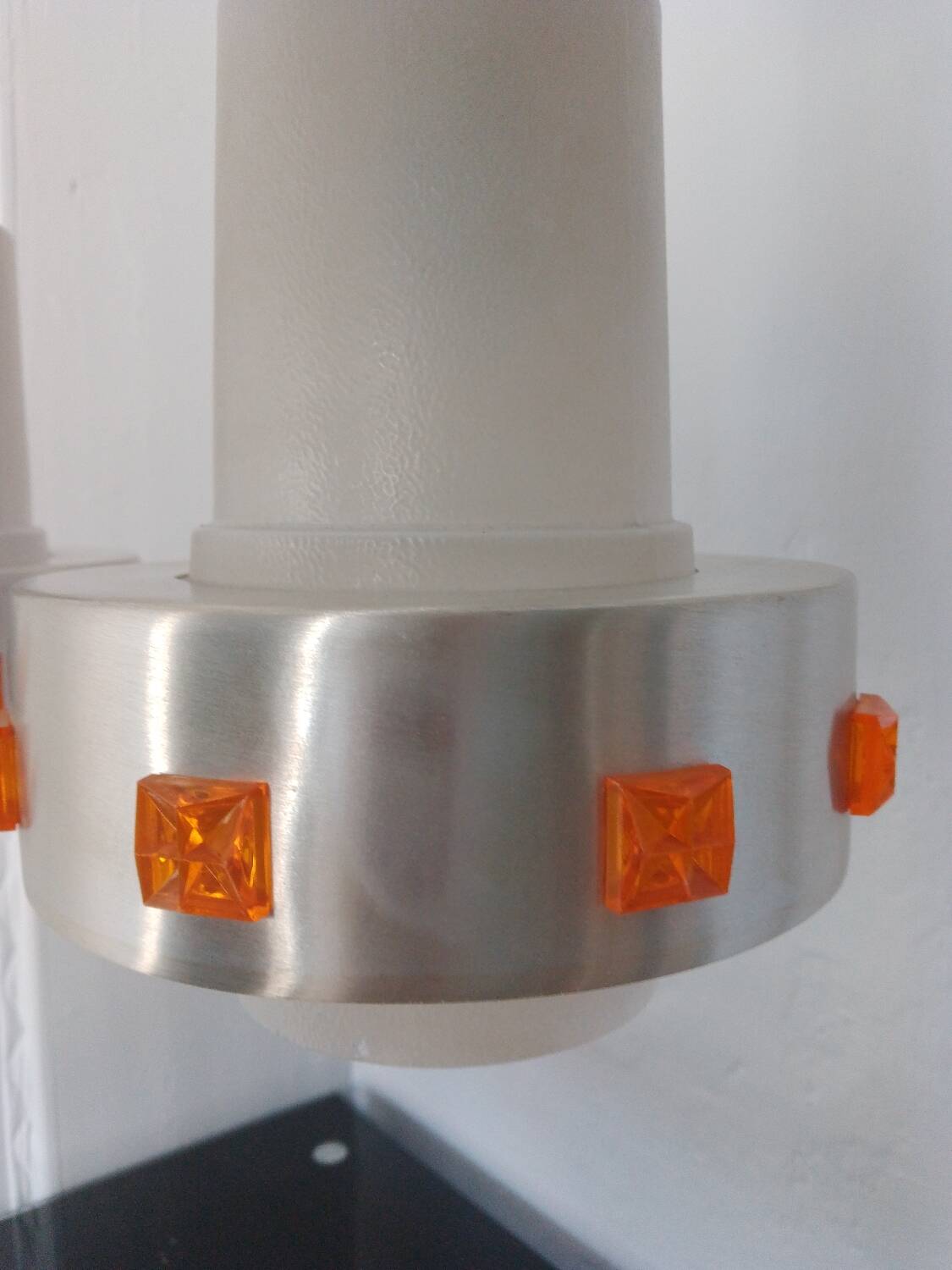 Pair of 1970s Space Age glass and aluminum lamps