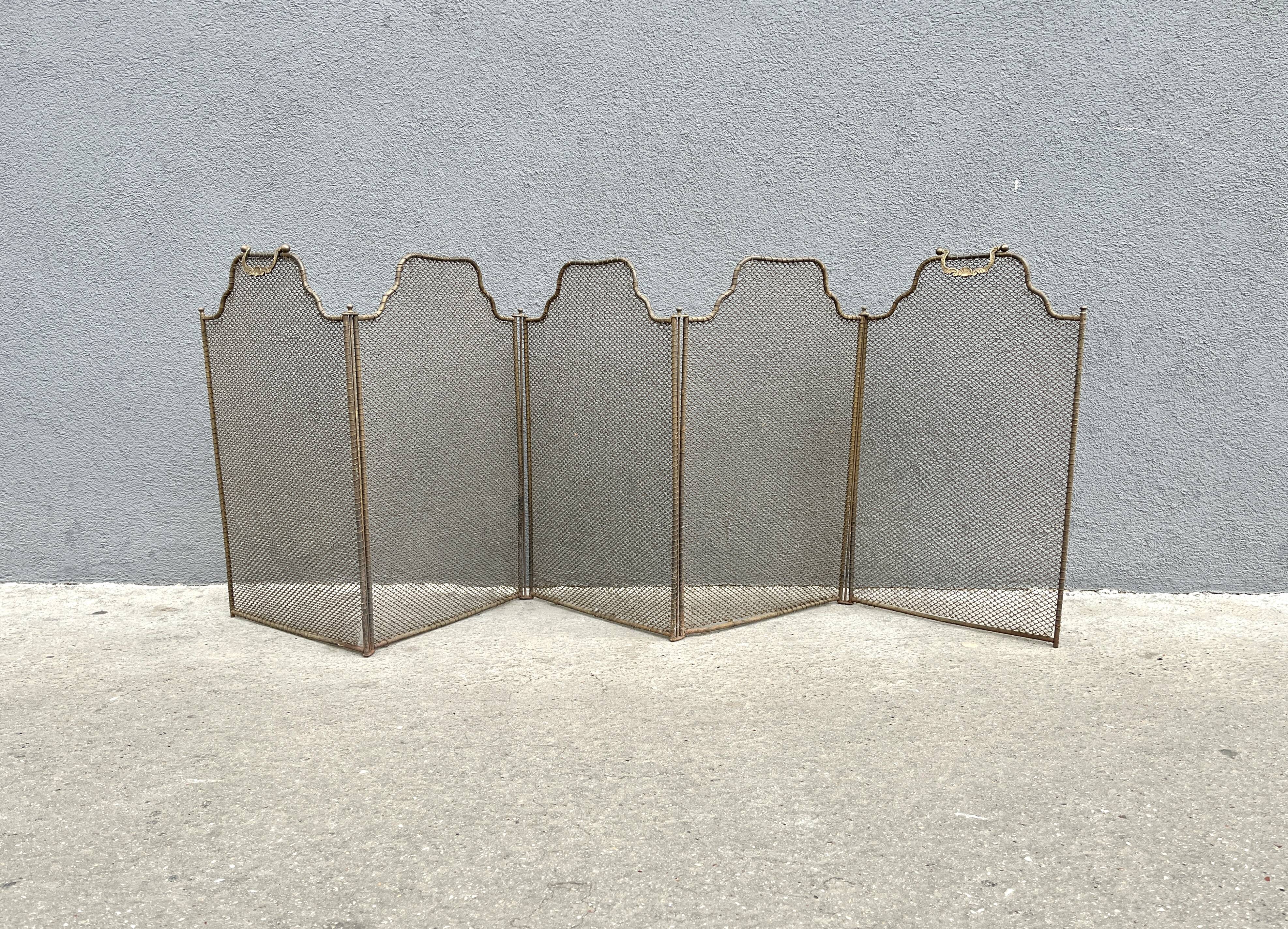 Antique 19th century fireplace screen, 5-panel spark arrester