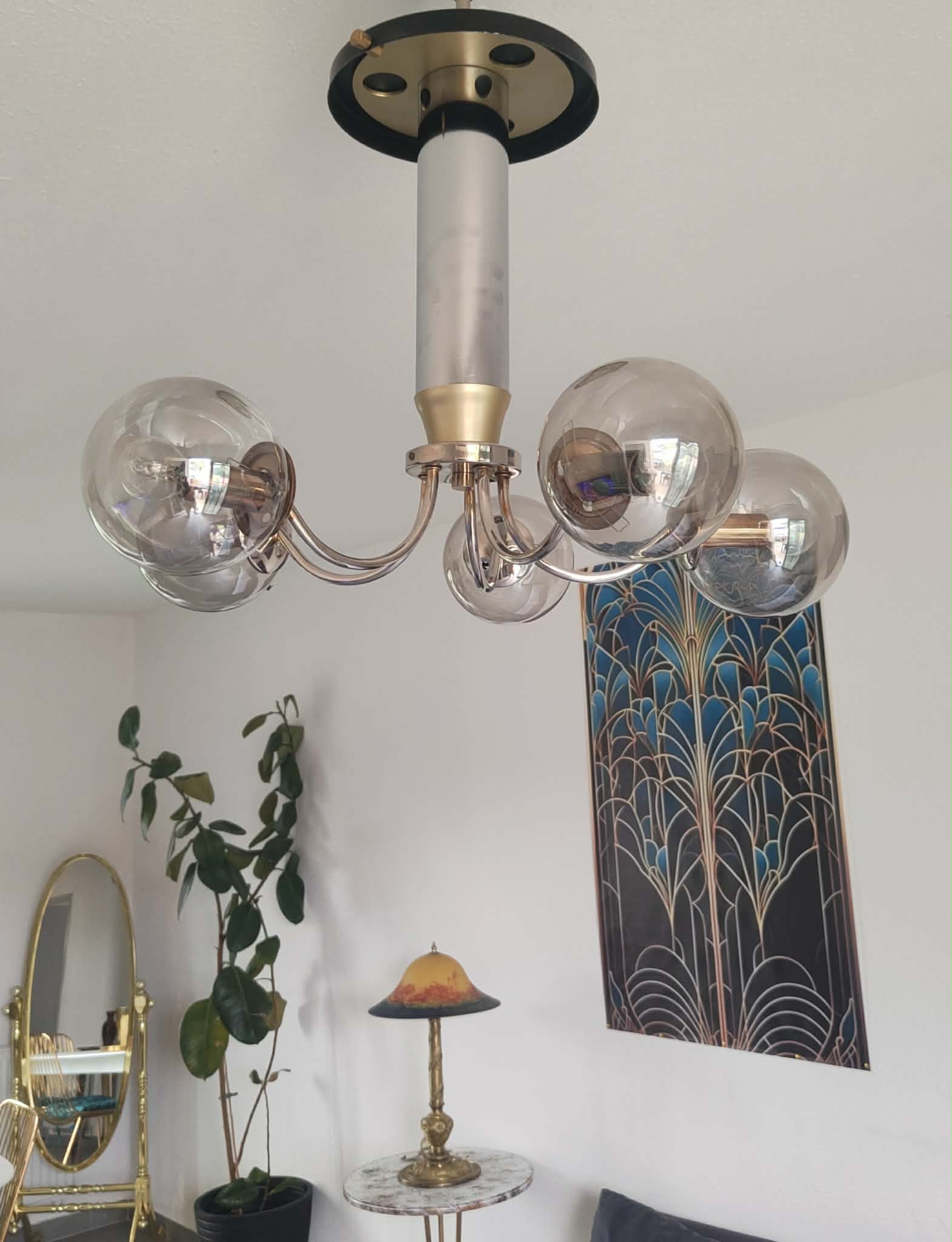 Vintage 1980 smoked glass pendant light