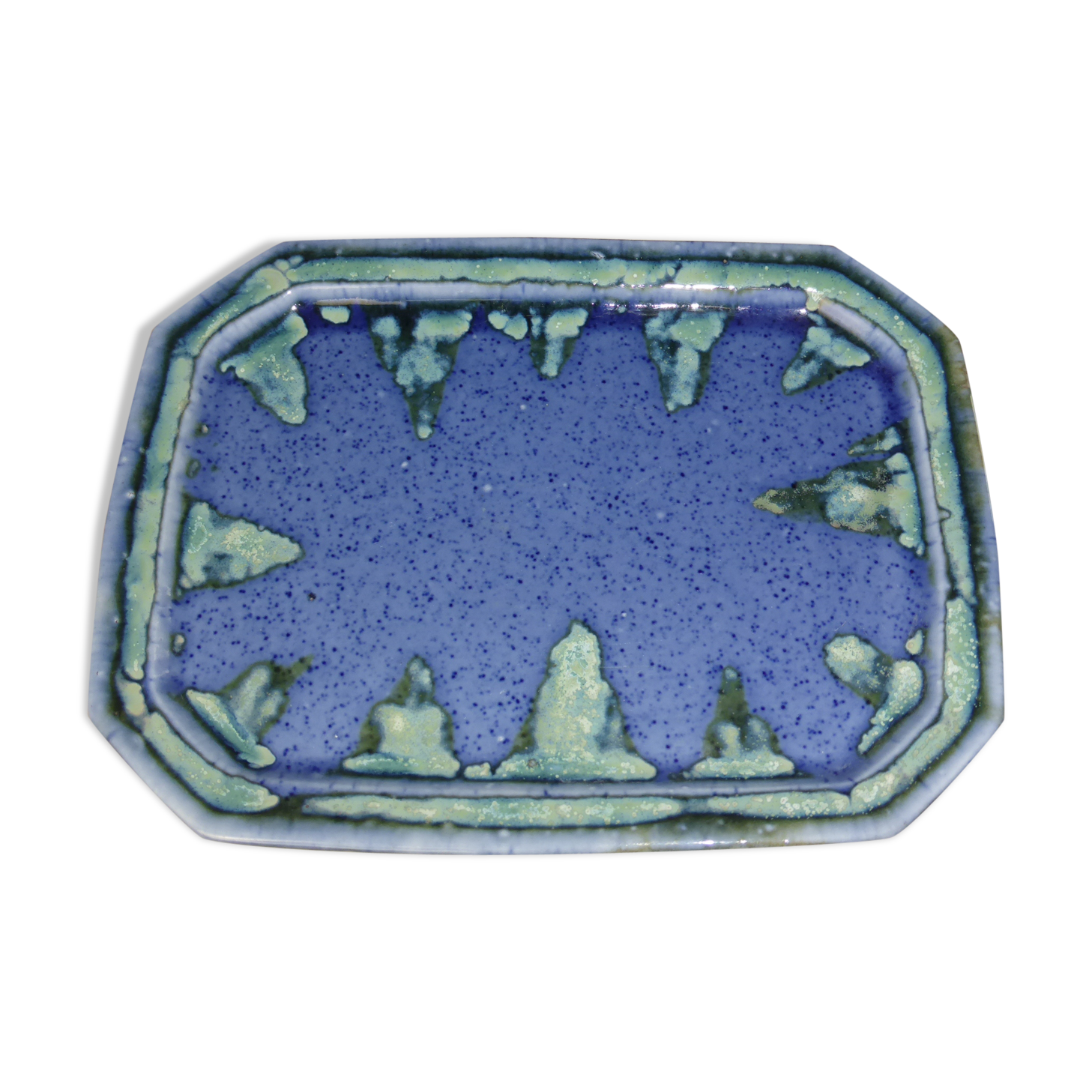 Octagonal top signed Denbac ceramic blue green