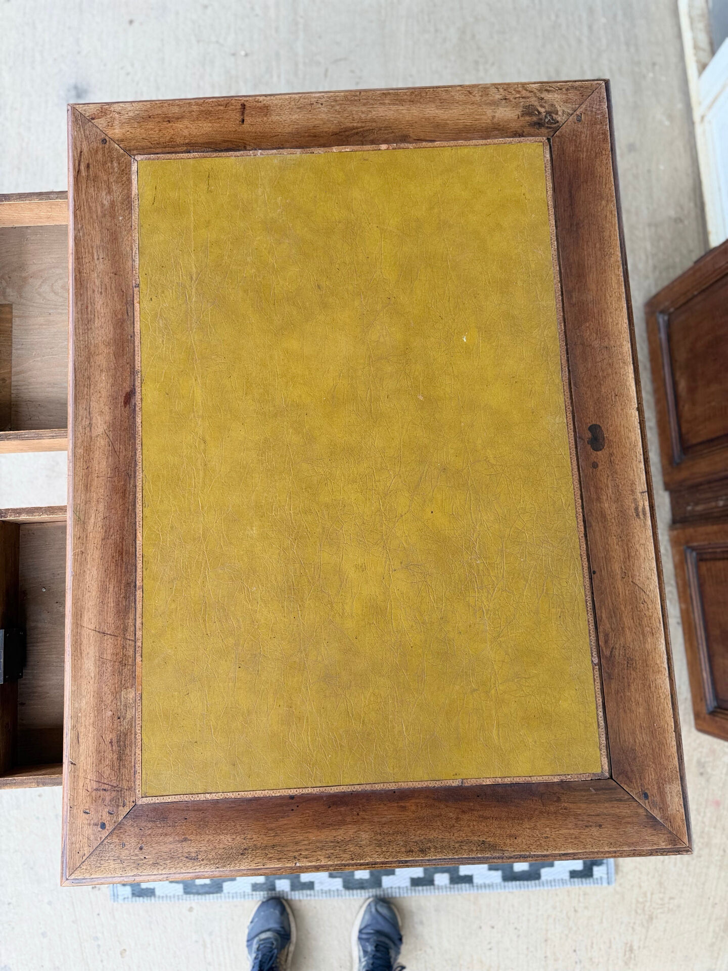 Antique Louis Philippe style desk - mustard yellow leather top