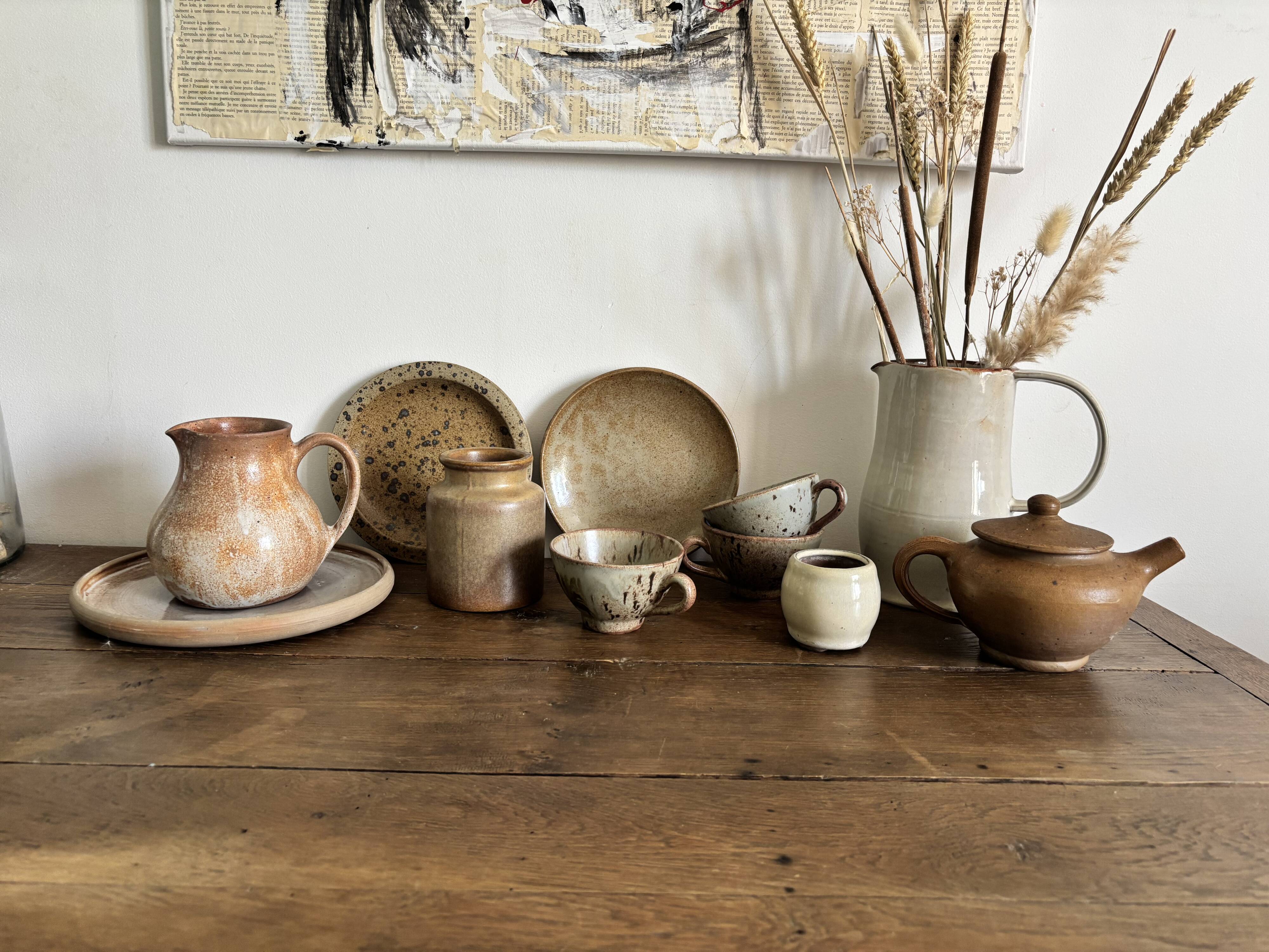 Set of French artisanal stoneware ceramics – 1960s