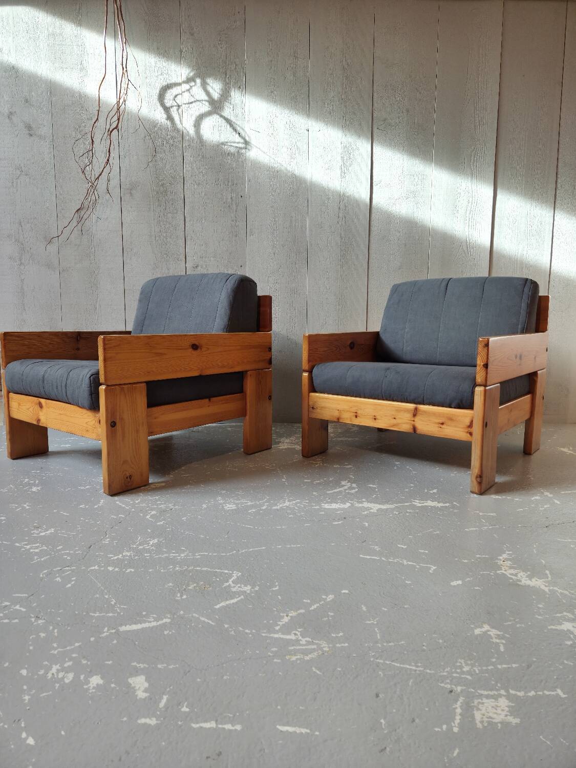 Pair of pine armchairs