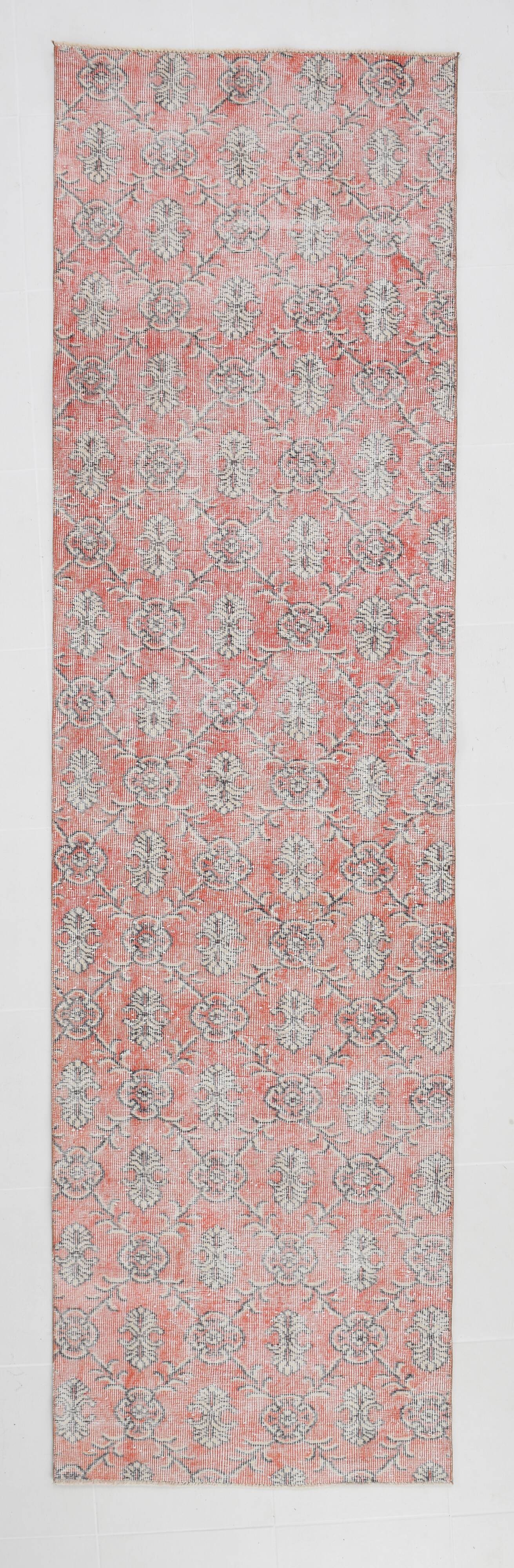 Floral red turkish runner rug, 324x90cm