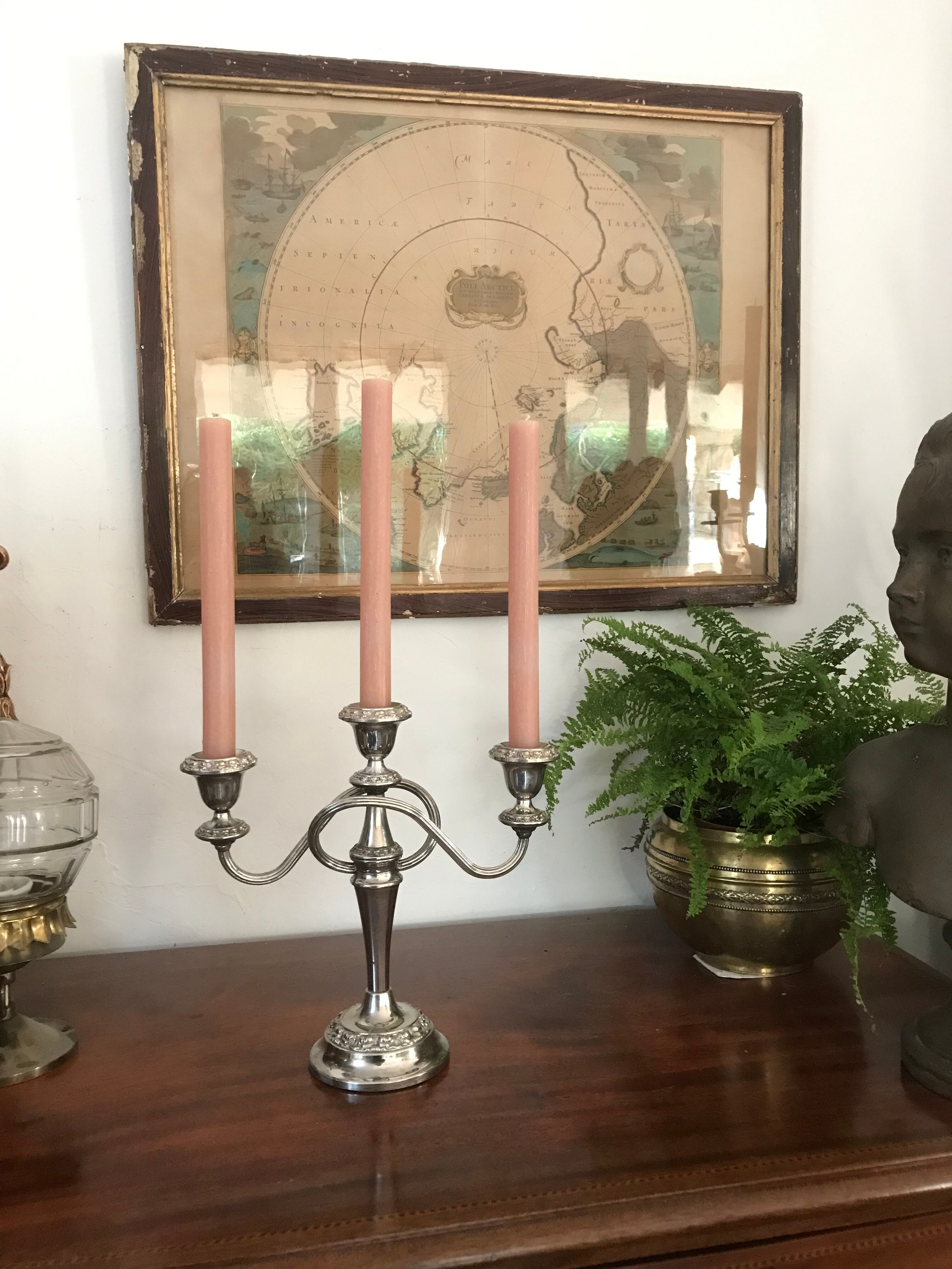 Pair of silver metal chandeliers
