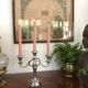 Pair of silver metal chandeliers