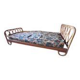 Lit une place vintage en rotin naturel – 90 × 190 cm – Années 70