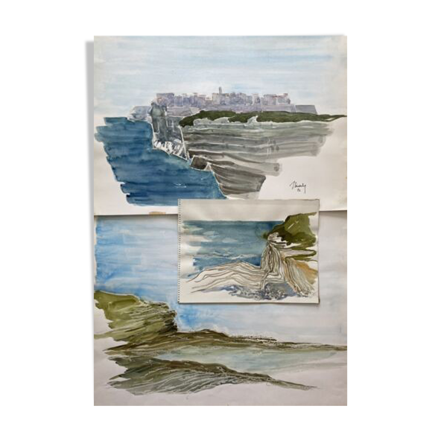 3 paintings: "st jean de luz" (basque country) jean-francois devaliere (1926-2021)