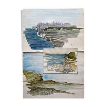 3 paintings: "st jean de luz" (basque country) jean-francois devaliere (1926-2021)