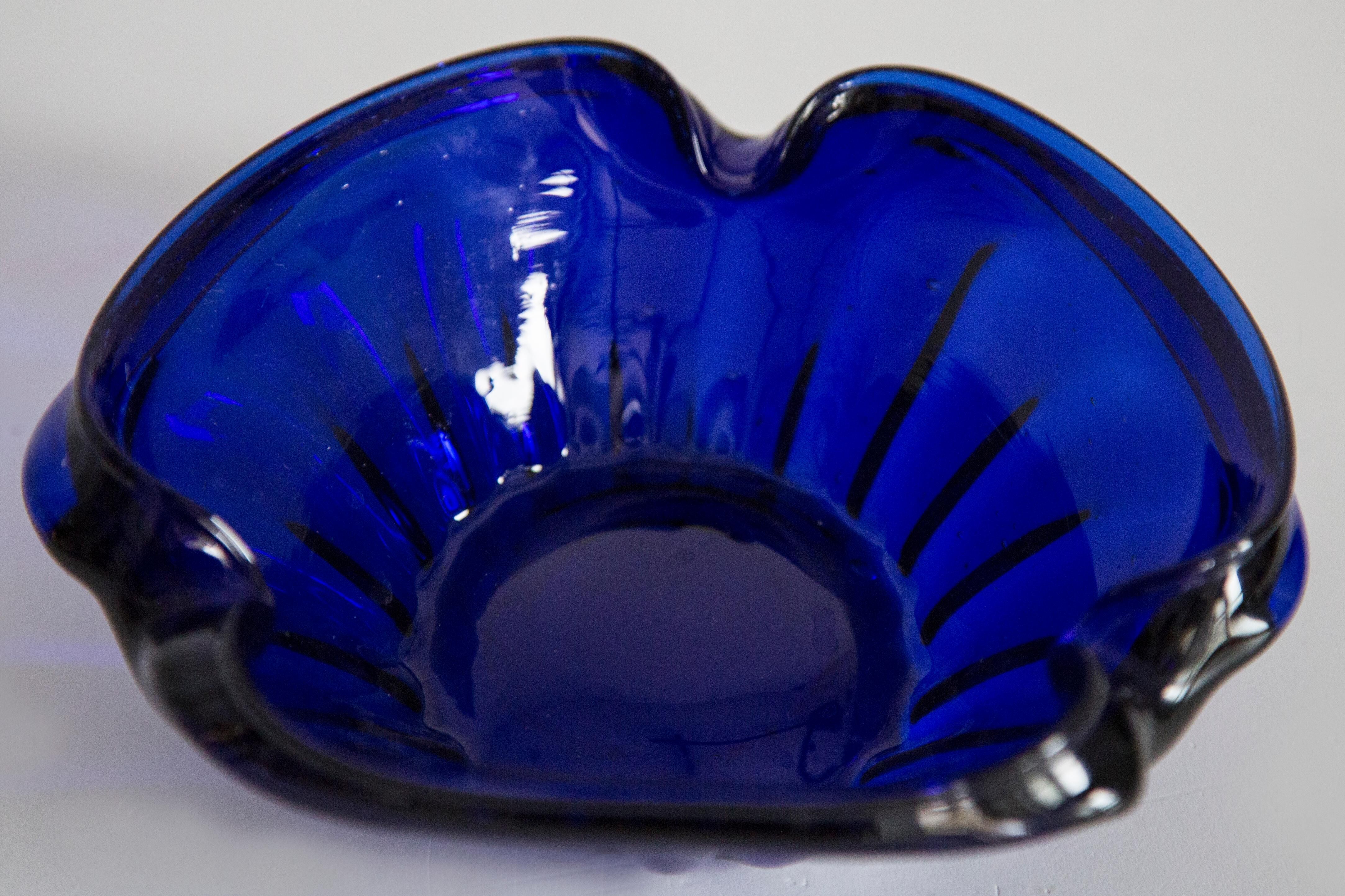 Decorative blue glass plate vintage MidCentury, Italy, 1960s