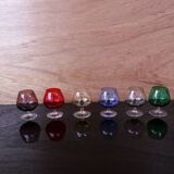 6 vintage coloured cognac glasses