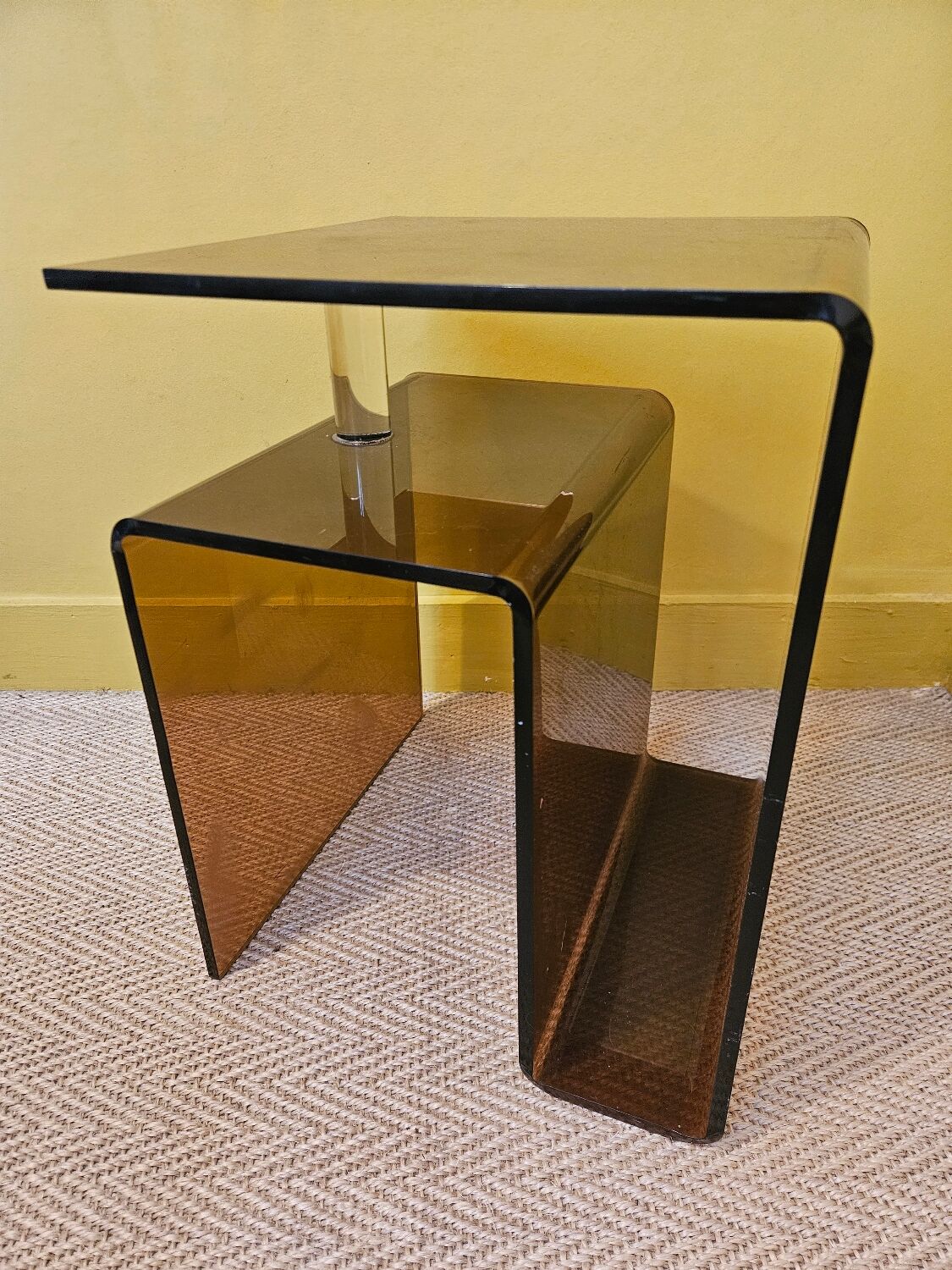 Smoked plexiglass side table signed Michel Dumas for Roche