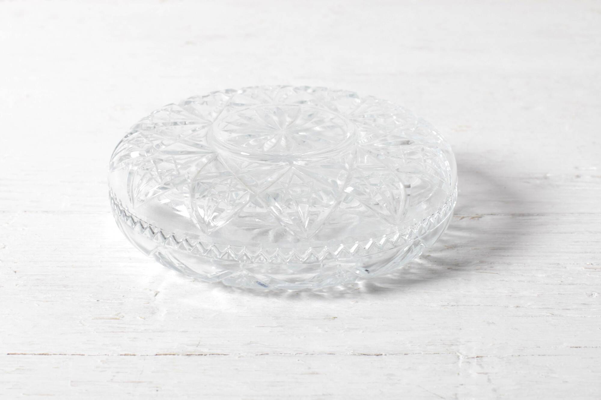 Mid-Century Pressed Glass Jewelry Box / Geometric Bonbon Candy Jar / 1960s