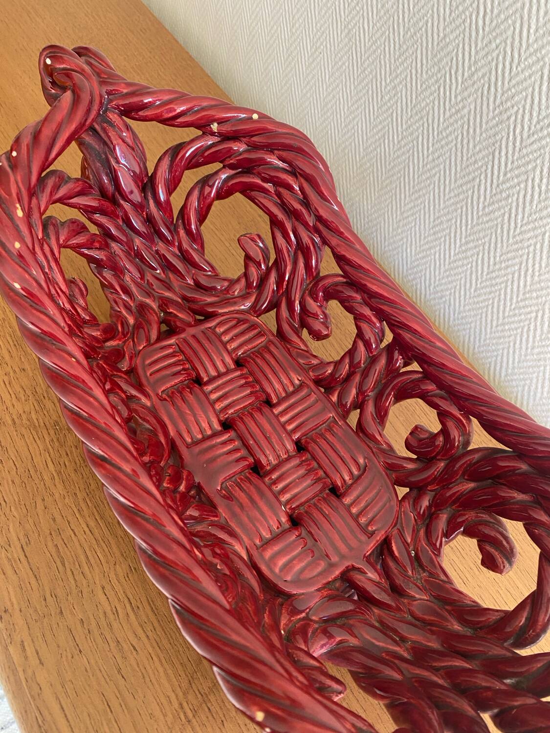 Large woven ceramic basket 60s