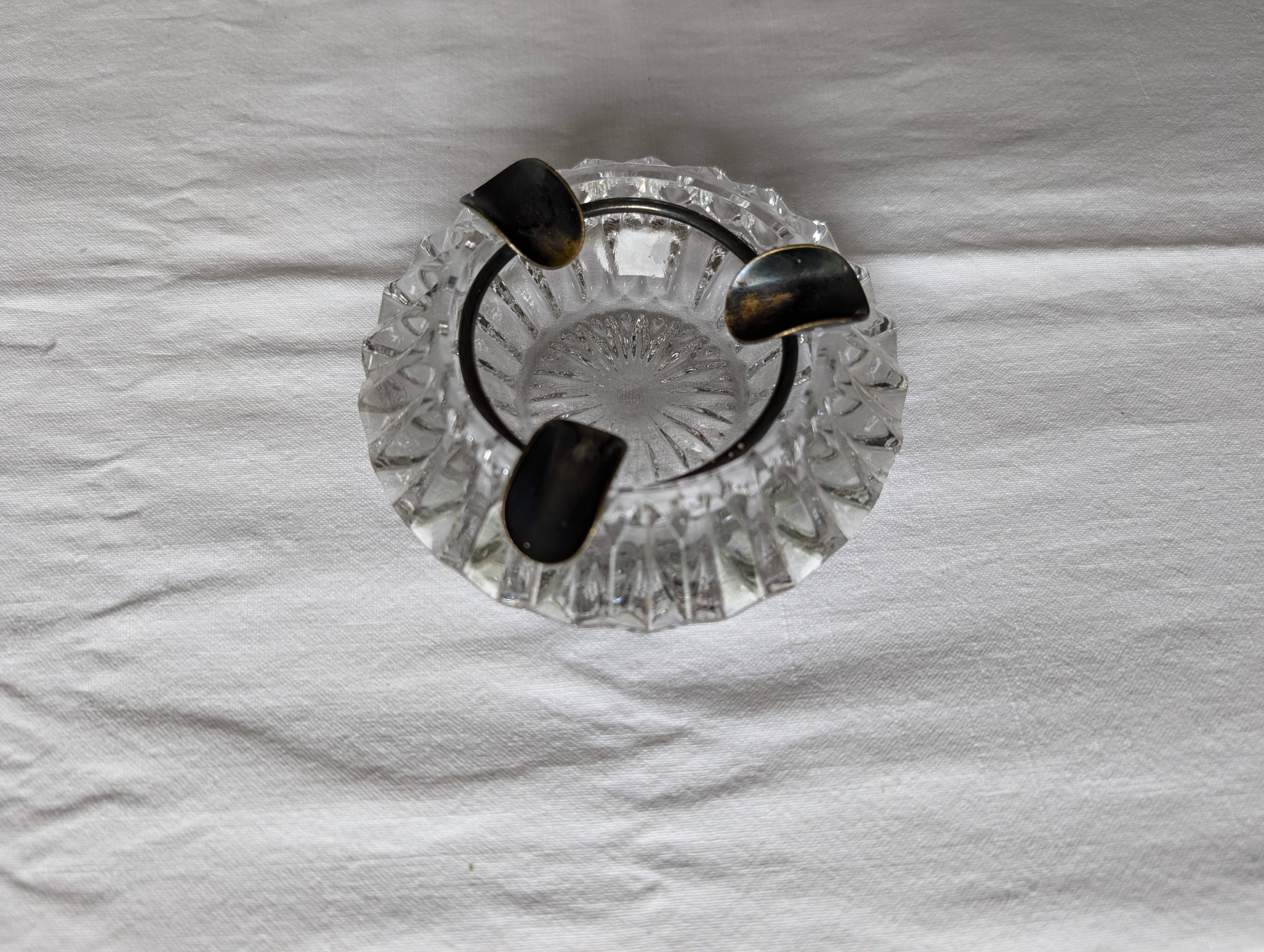 Crystal and pewter ashtray