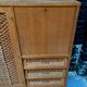 Vintage retro 1960s rattan and wood cabinet with desk section